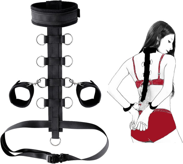 Verstellbare SM-Bondage-Set mat Halsband a Handfesselen fir Koppelen