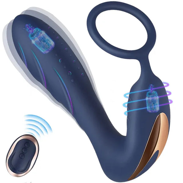 Cock Ring & Prostate Massager - Verzögerung vun der Ejakulatioun Silikon Spillzeug