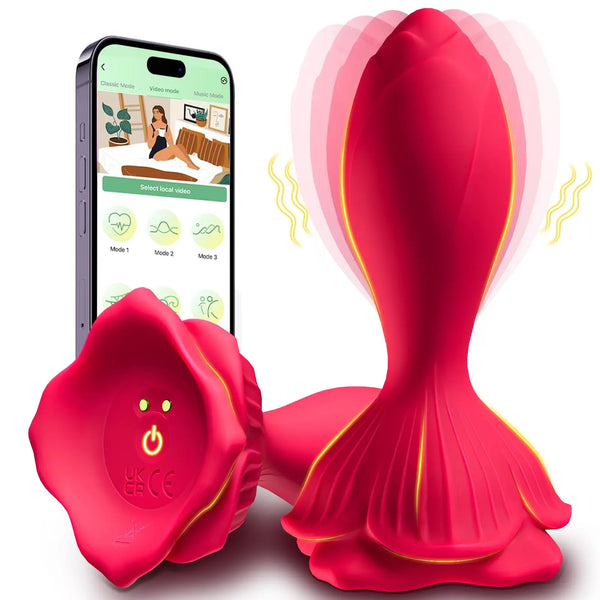 APP-gesteierte Rose Butt Plug - 9 Vibratiounen, Waasserdicht