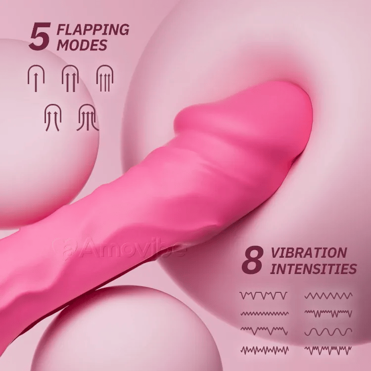 Stoussende Dildo Vibrator mat Flapp- a Vibratiounsmuster (Saugbasis abegraff)