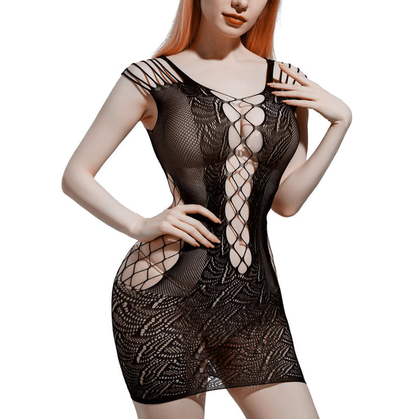Erotesch Fëschnetz-Bodysuit - Sexy Mesh-Lingerie-Set fir Fraen