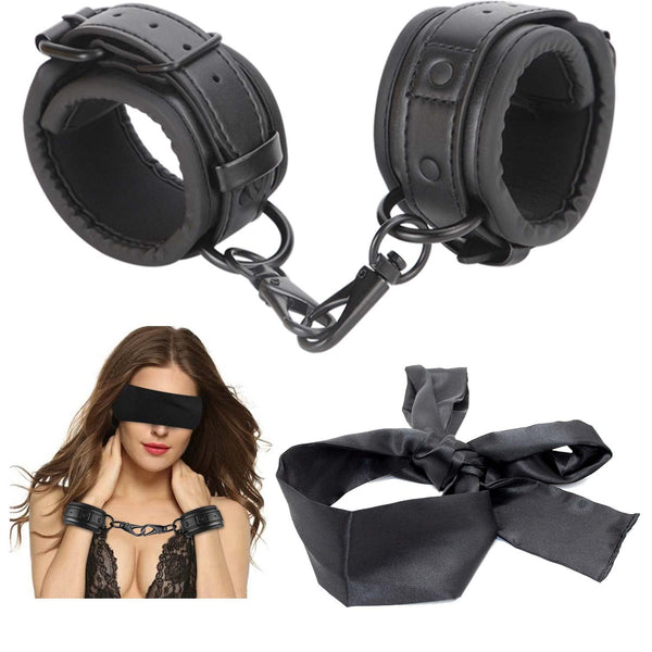 Sensual BDSM Bondage Set – Mëll Aenmaske an Sécher Handfesselen fir Koppelen